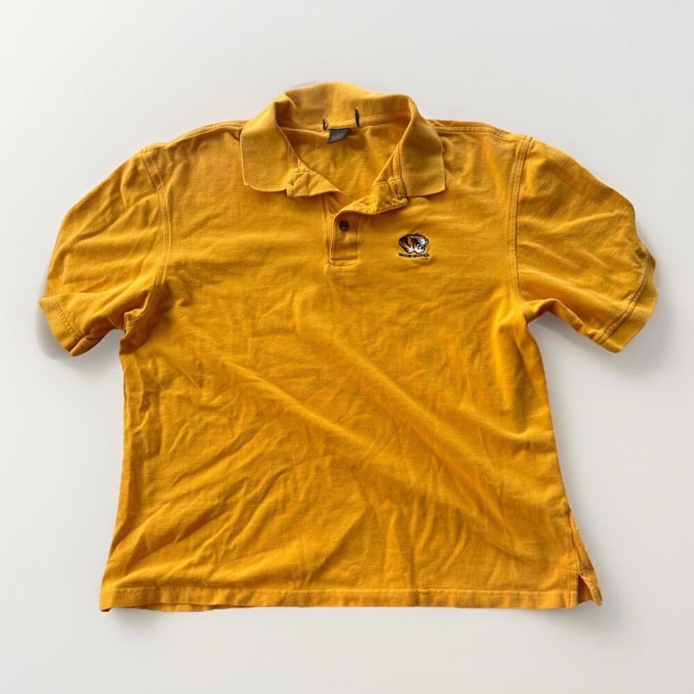 Vintage Mizzou Missouri Tigers Polo Shirt Mens L Yellow Black Athletic Football